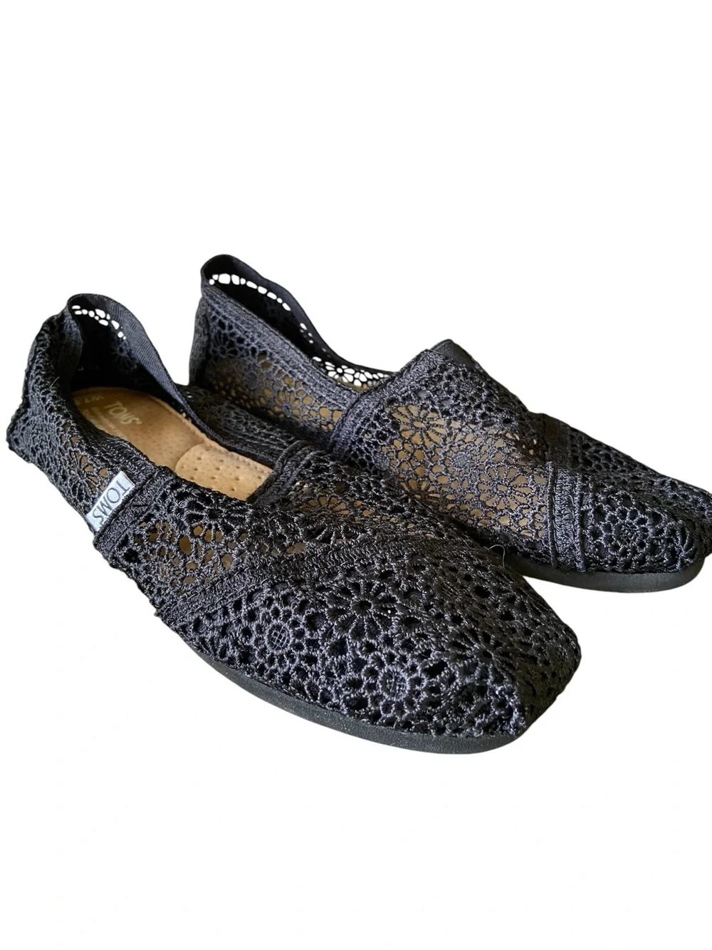 TOMS Women's Alpargata Black Moroccan Crochet Slip-On Flat Size 7.5 Coastal Cozy
